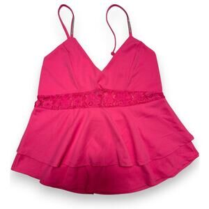 Y2k Rue21 Hot Pink Lace Peplum Cami Top Size Large